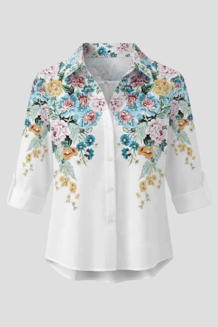 Women’s Blouse with Button Fastening and Floral Panels