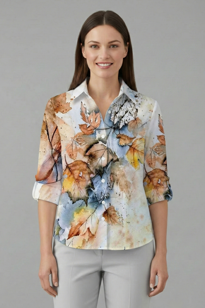 Women’s Blouse with Button Fastening and Floral Panels