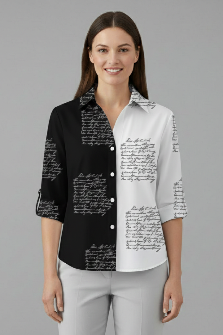 Women’s Blouse with Button Fastening and Floral Panels