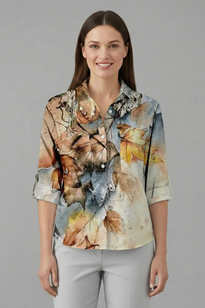 Women’s Blouse with Button Fastening and Floral Panels