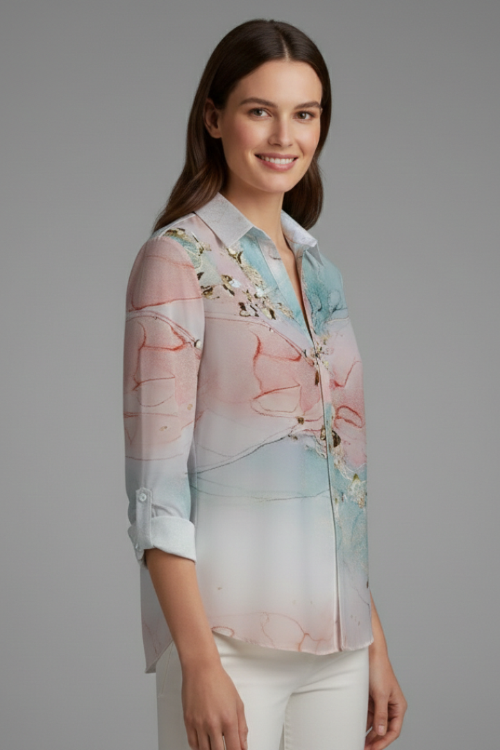 Women’s Blouse with Button Fastening and Floral Print