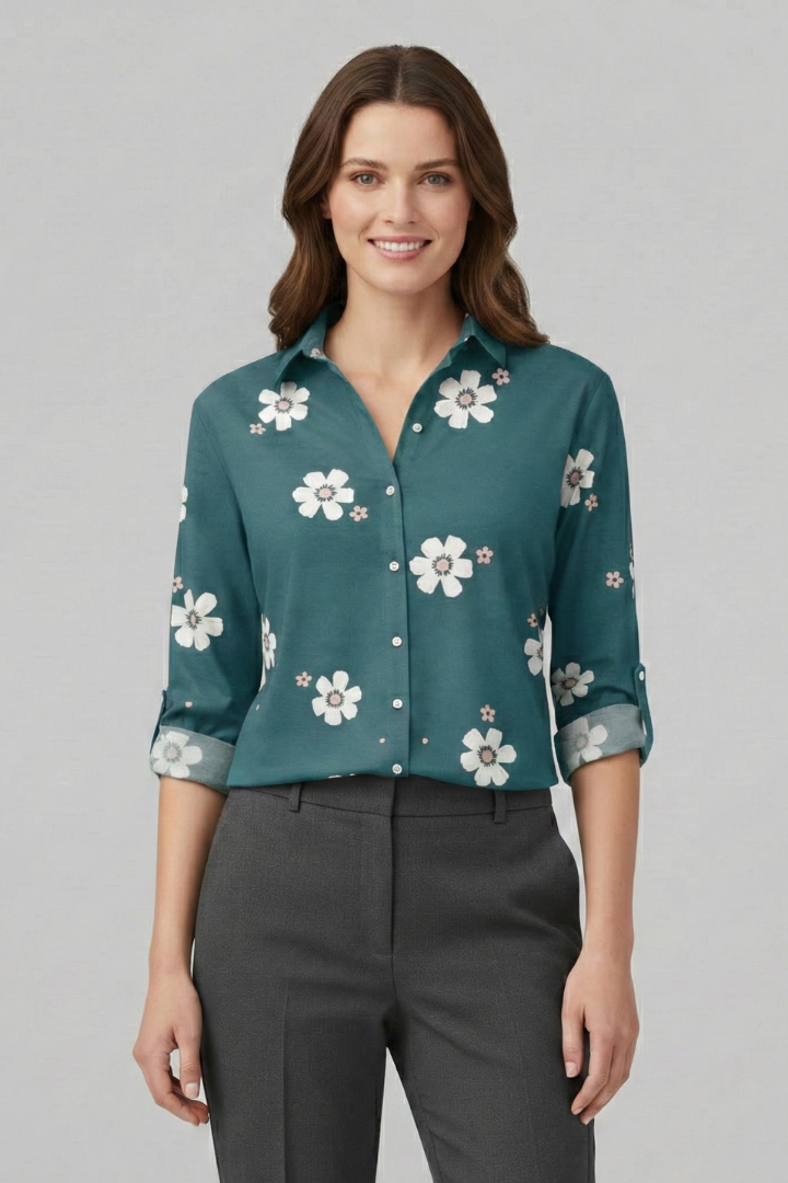 Women’s Blouse with Button Fastening and Floral Print