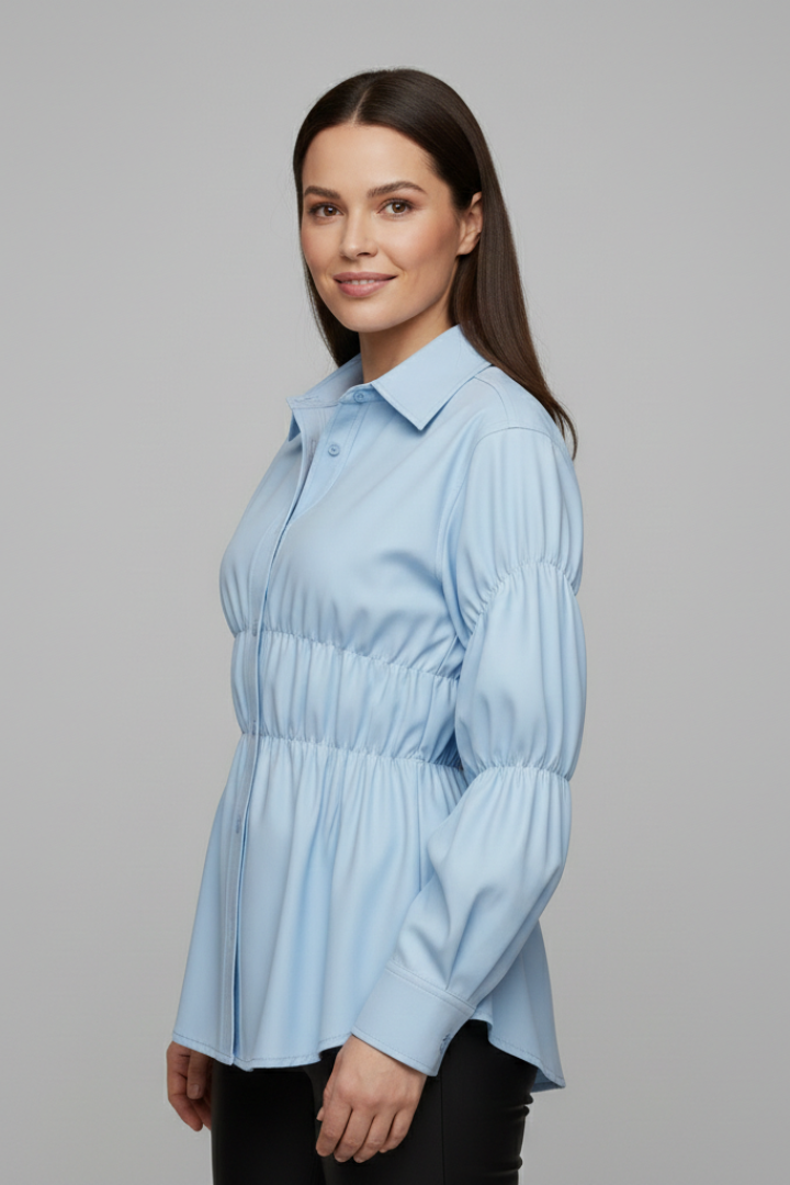 Women’s Blouse with Button Fastening and Ruffle Waist