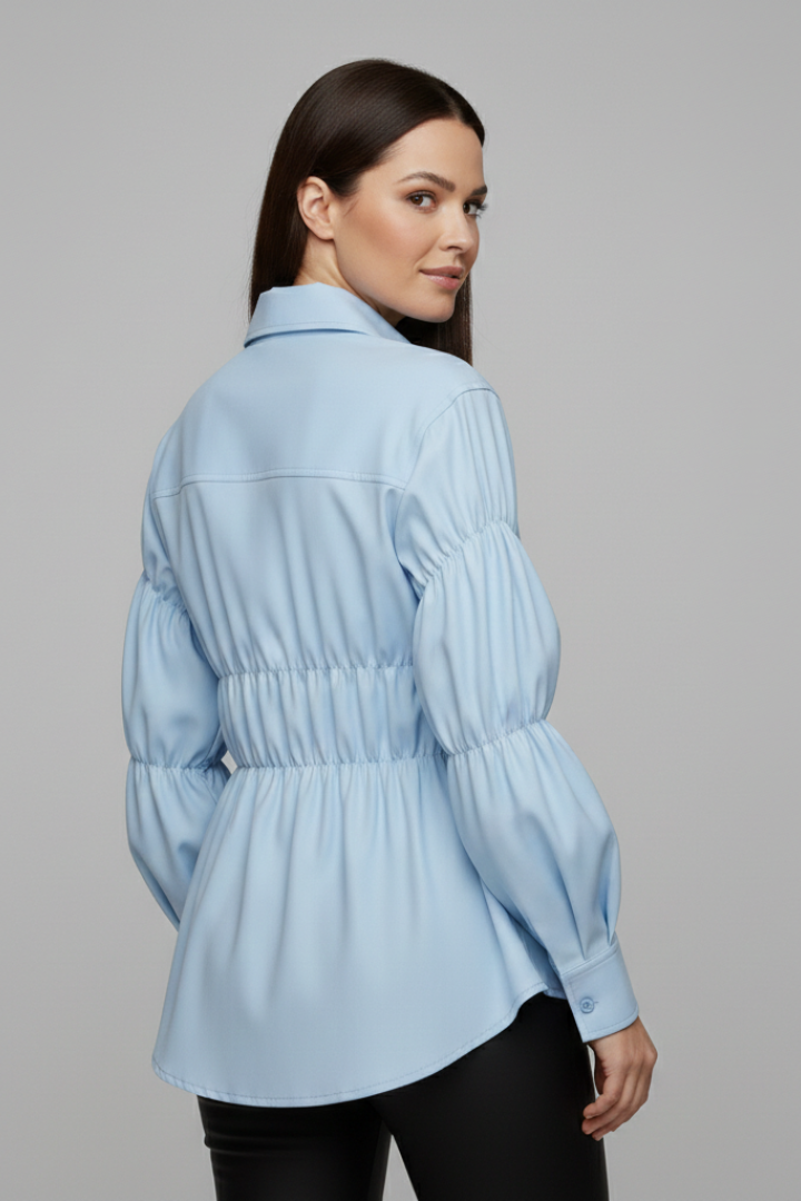 Women’s Blouse with Button Fastening and Ruffle Waist