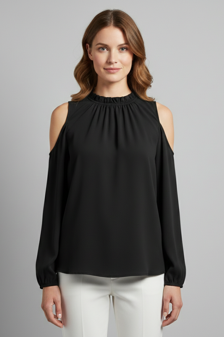 Women’s Blouse with Off-Shoulder Cut and Puff Sleeves