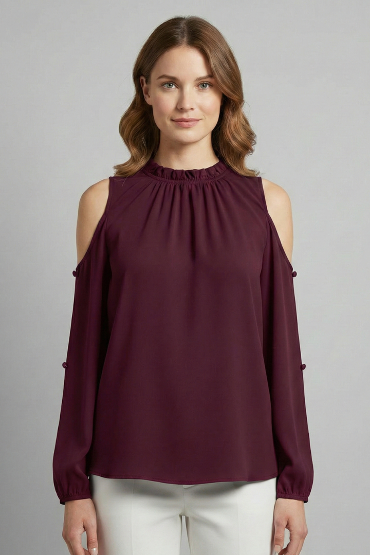 Women’s Blouse with Off-Shoulder Cut and Puff Sleeves