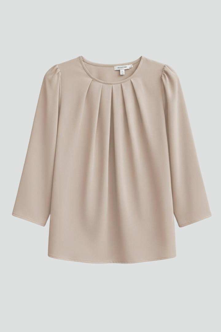 Women’s Blouse with Pleated Front and Long Sleeves
