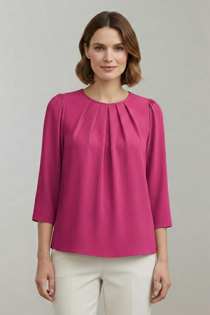 Women’s Blouse with Pleated Front and Long Sleeves
