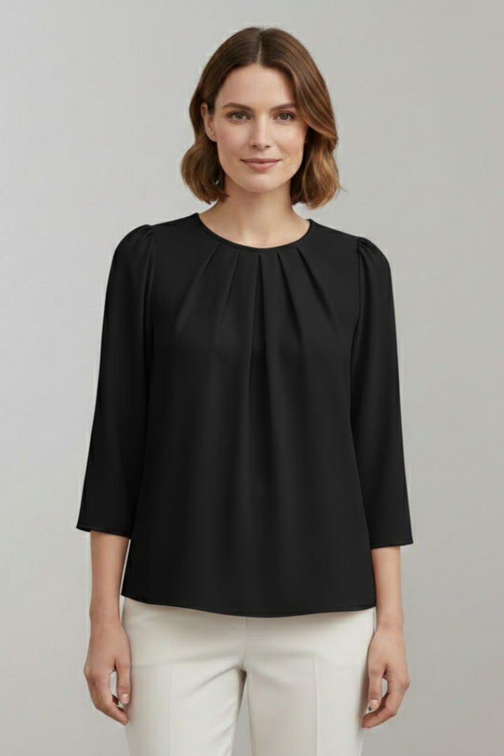 Women’s Blouse with Pleated Front and Long Sleeves