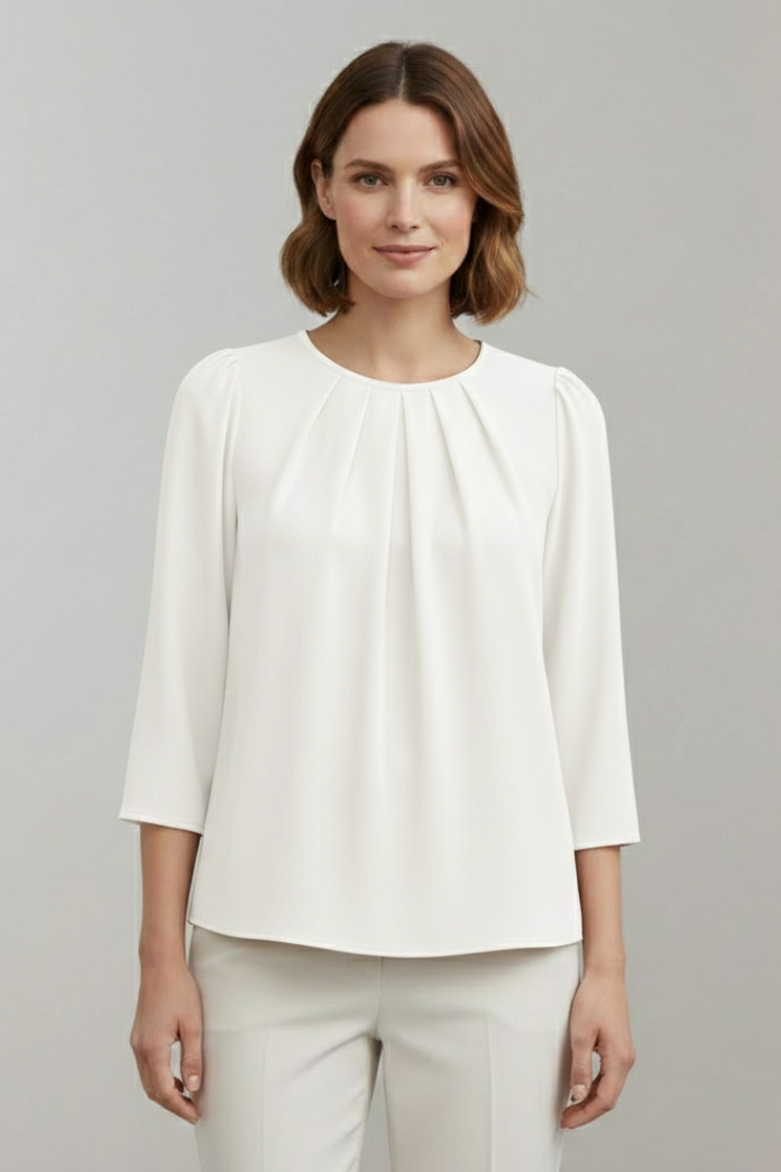 Women’s Blouse with Pleated Front and Long Sleeves