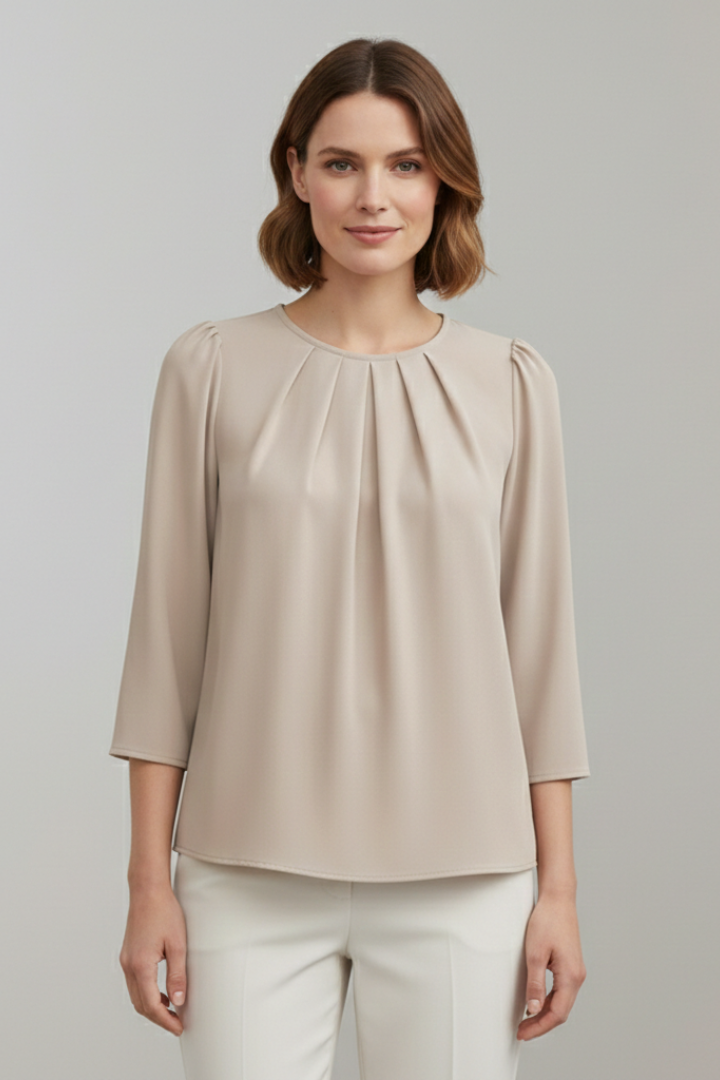 Women’s Blouse with Pleated Front and Long Sleeves