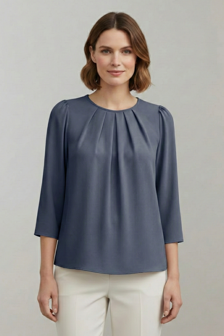 Women’s Blouse with Pleated Front and Long Sleeves