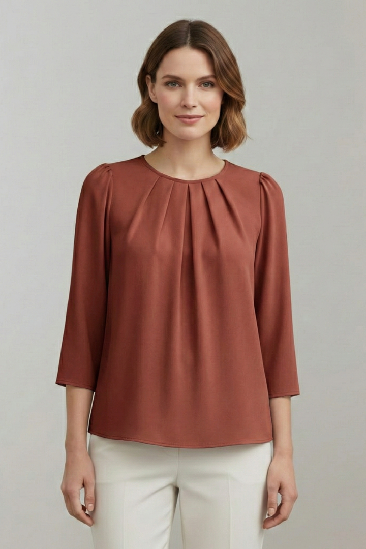 Women’s Blouse with Pleated Front and Long Sleeves
