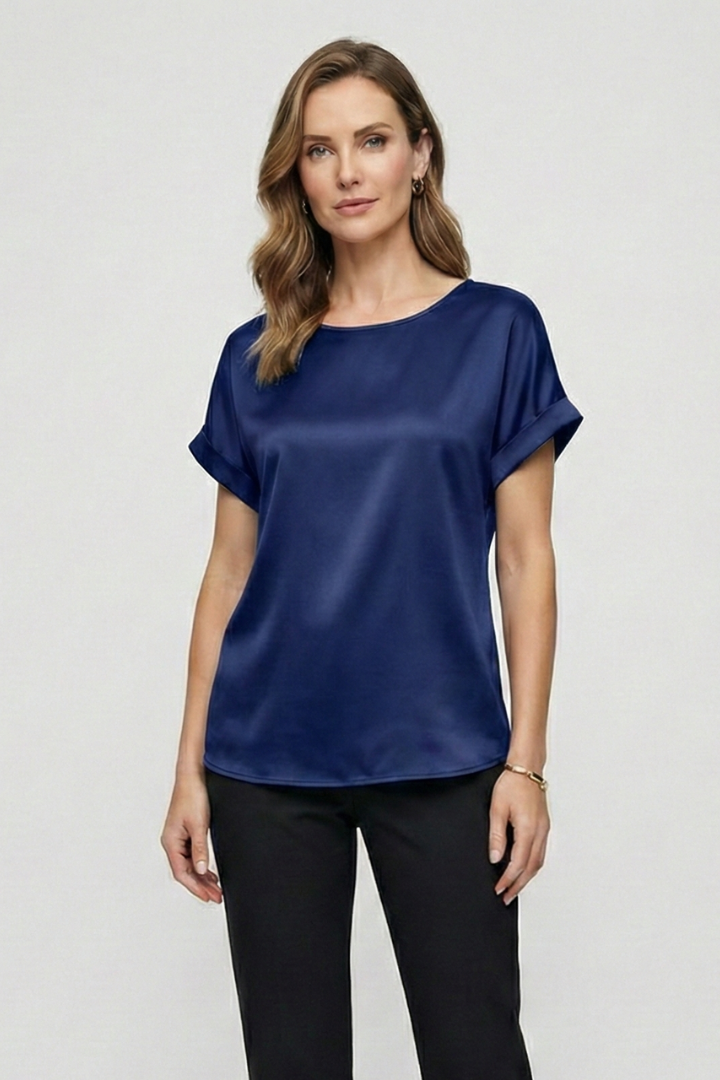 Women’s Blouse with Round Neck and Short Sleeves