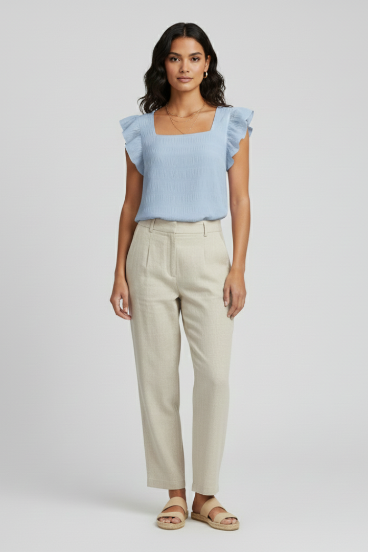 Women’s Blouse with Square Neck and Woven Surface