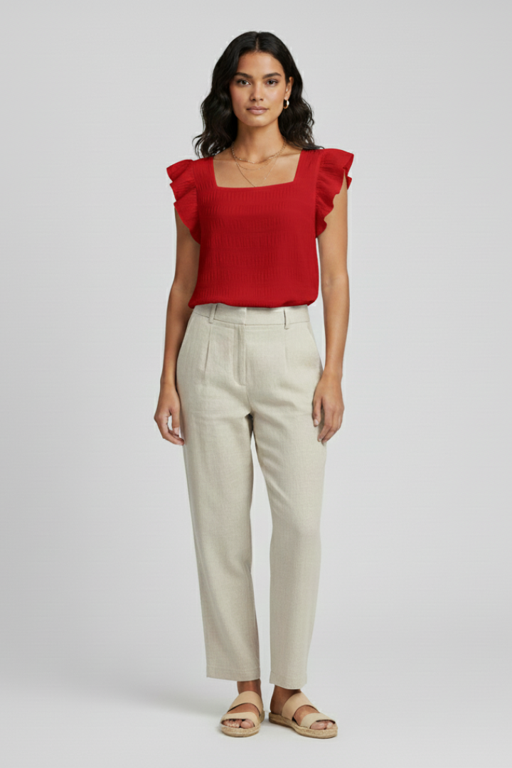 Women’s Blouse with Square Neck and Woven Surface