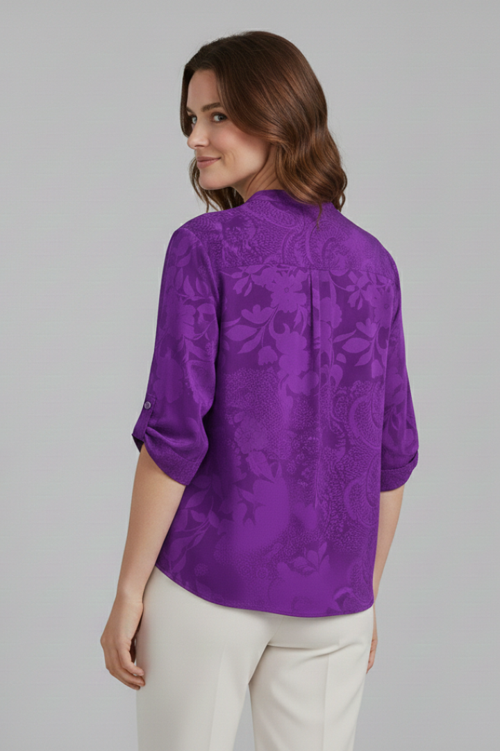 Women’s Blouse with Stand Collar and Front Pocket