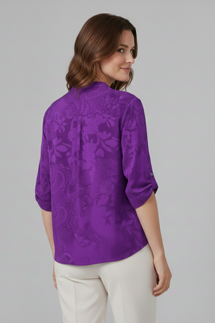 Women’s Blouse with Stand Collar and Front Pocket