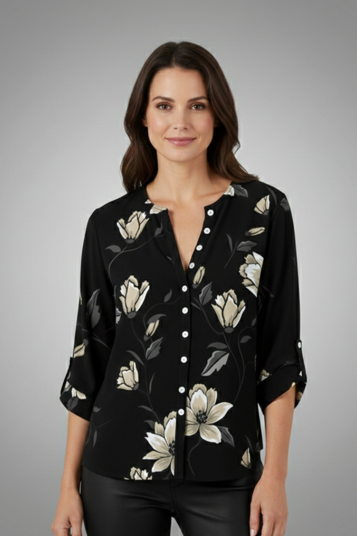 Women’s Blouse with V-Neck and Floral Print