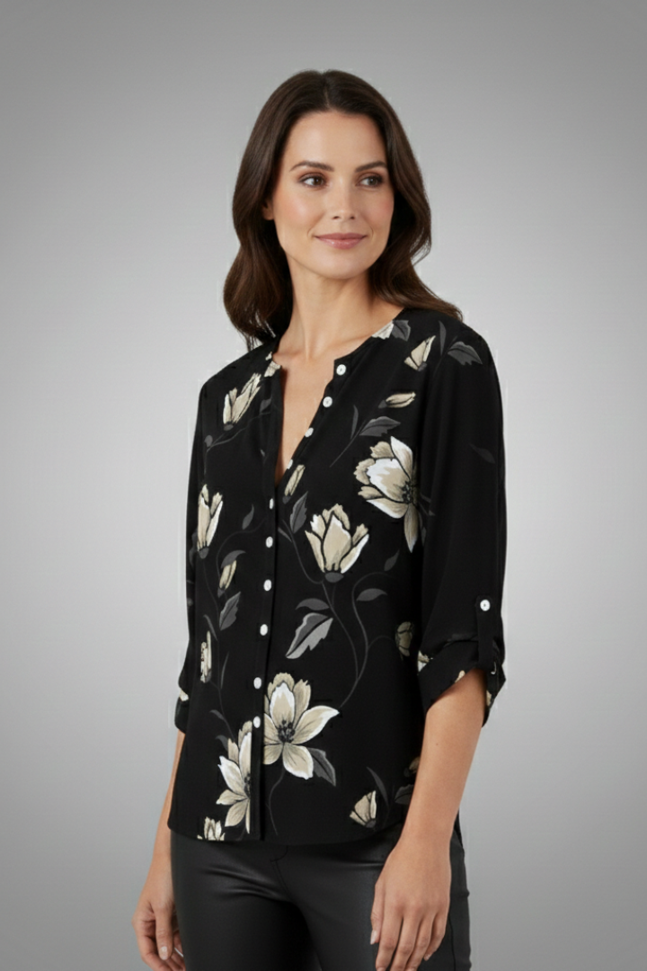 Women’s Blouse with V-Neck and Floral Print