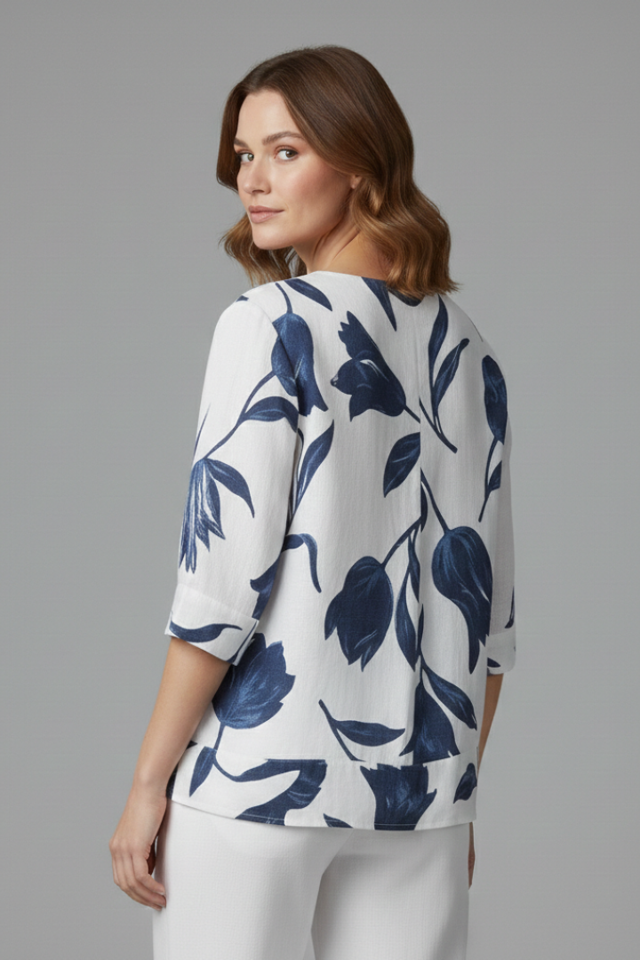Women’s Blouse with V-Neck and Floral Print