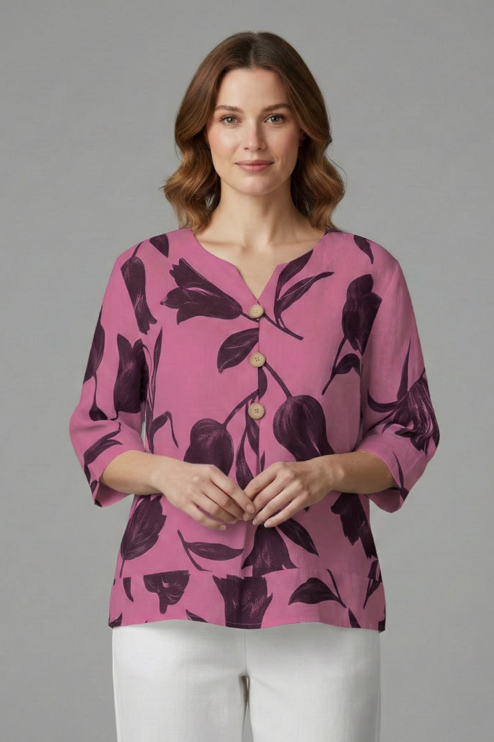 Women’s Blouse with V-Neck and Floral Print