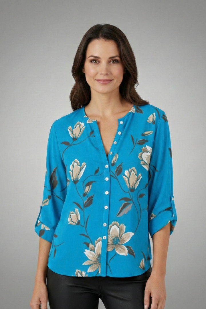 Women’s Blouse with V-Neck and Floral Print
