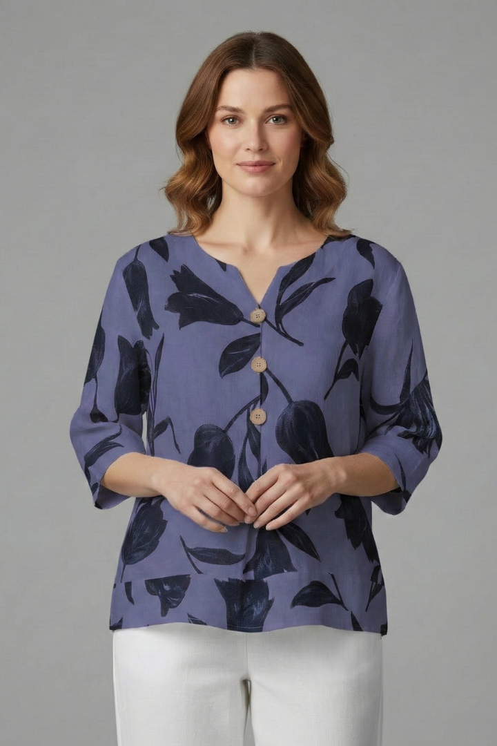Women’s Blouse with V-Neck and Floral Print