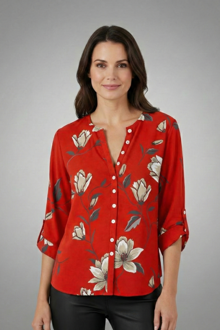 Women’s Blouse with V-Neck and Floral Print
