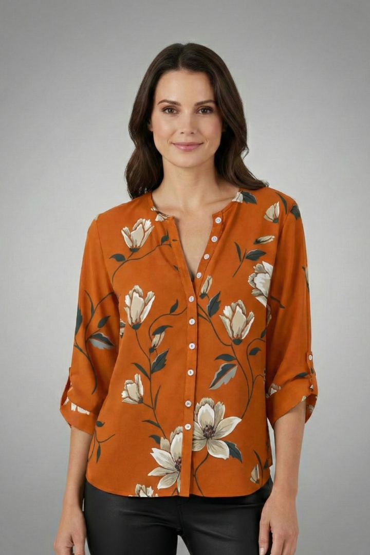 Women’s Blouse with V-Neck and Floral Print