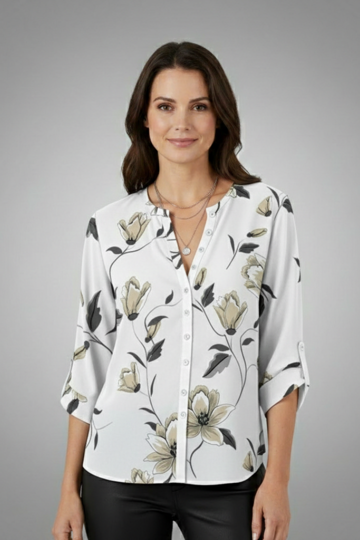 Women’s Blouse with V-Neck and Floral Print