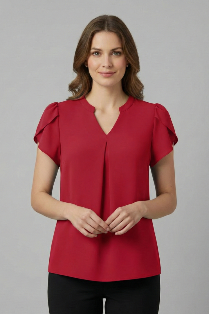 Women’s Blouse with V-Neck and Short Sleeves