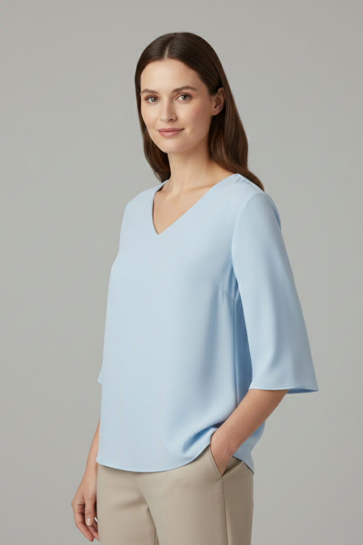 Women’s Blouse with V-Neck and Three-Quarter Sleeves