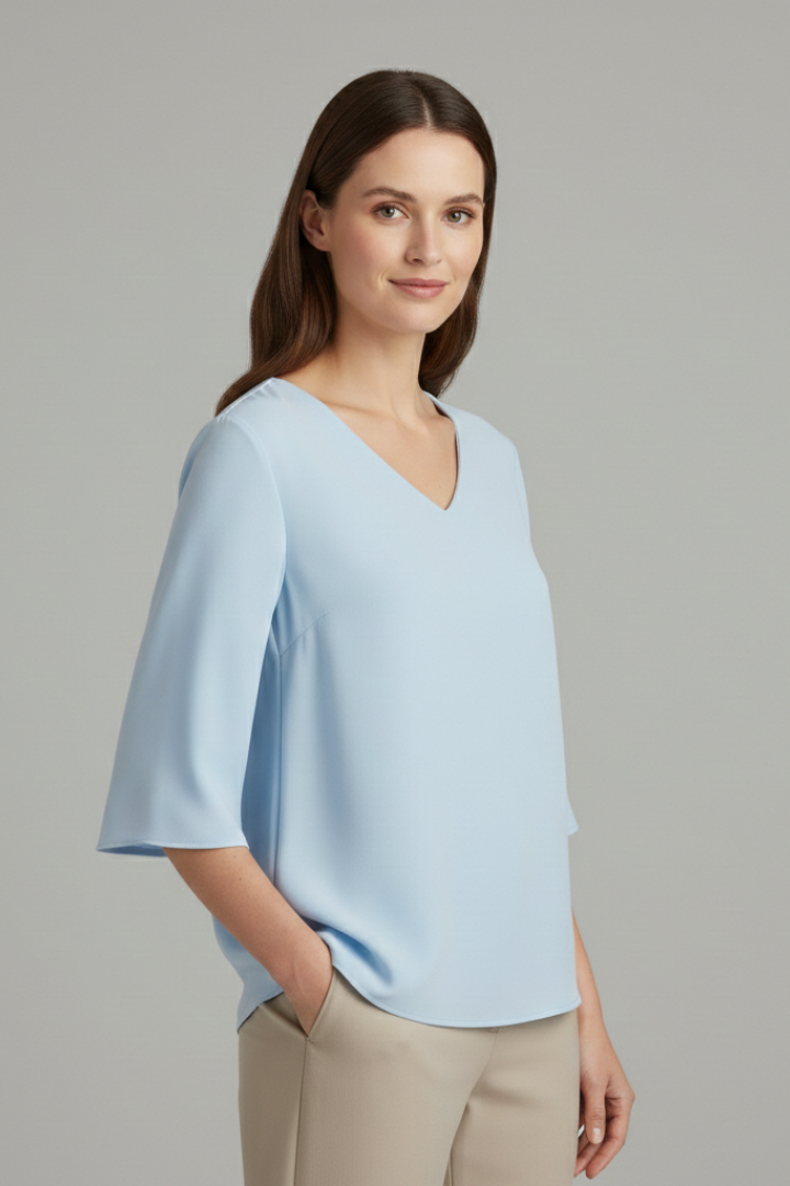 Women’s Blouse with V-Neck and Three-Quarter Sleeves