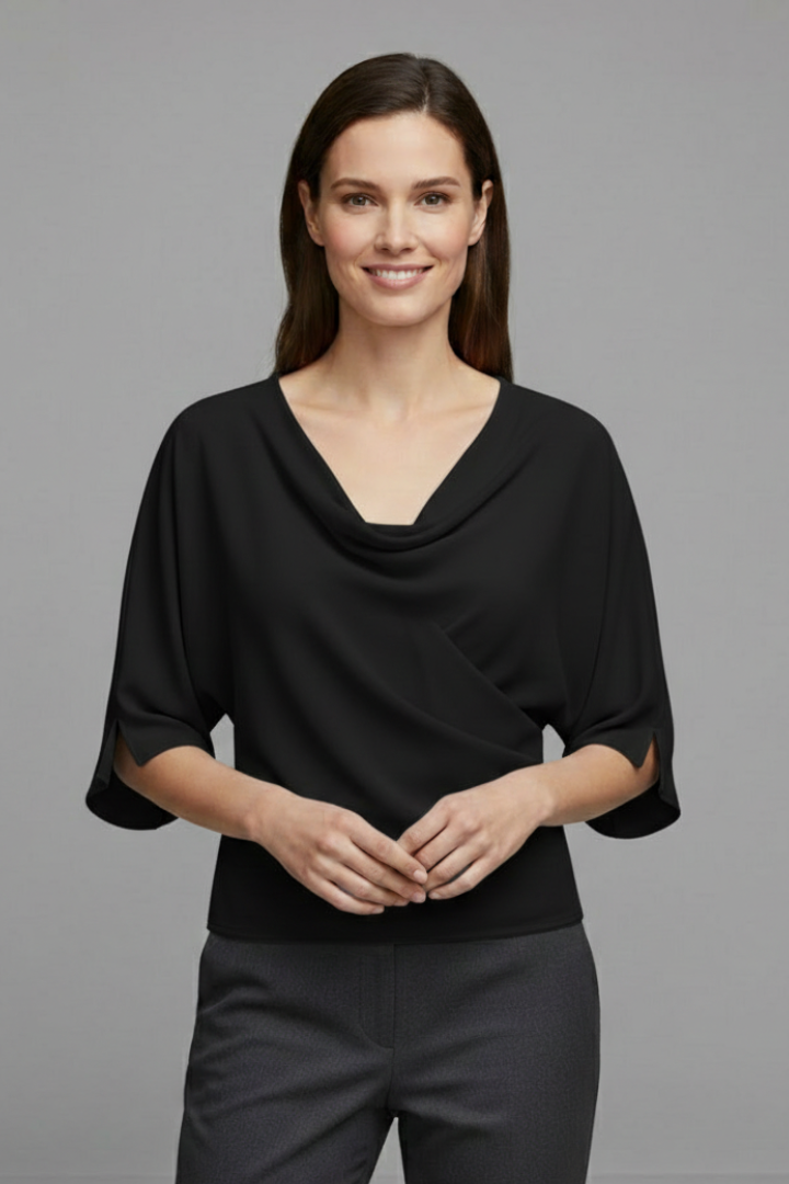 Women’s Blouse with V Neckline and Batwing Sleeves