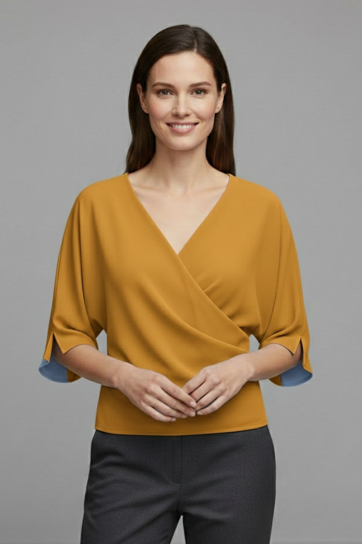 Women’s Blouse with V Neckline and Batwing Sleeves