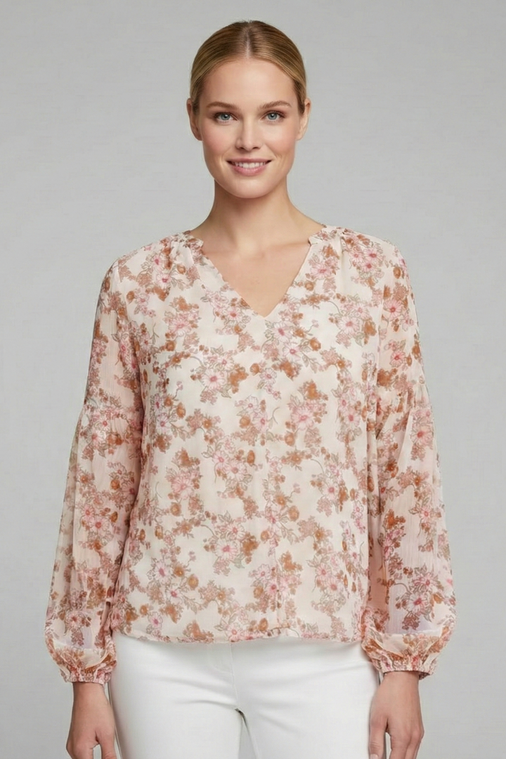 Women’s Blouse with V Neckline and Floral Print