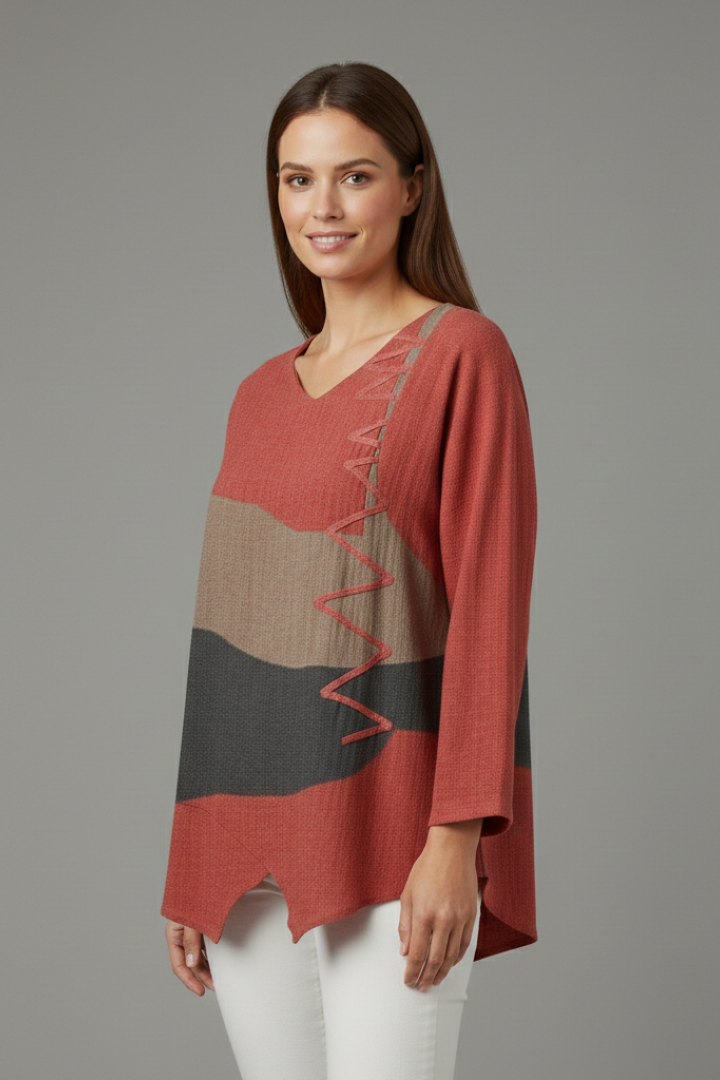 Women’s Blouse with V Neckline and Long Sleeves