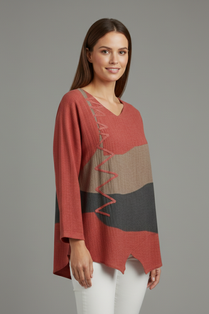 Women’s Blouse with V Neckline and Long Sleeves