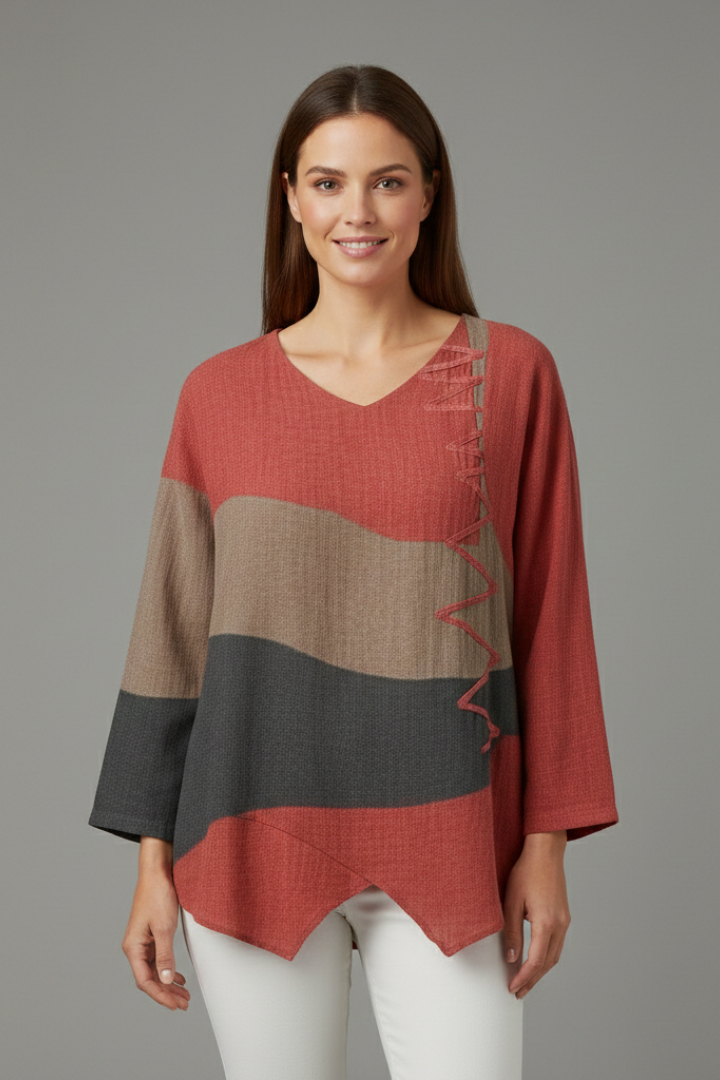 Women’s Blouse with V Neckline and Long Sleeves