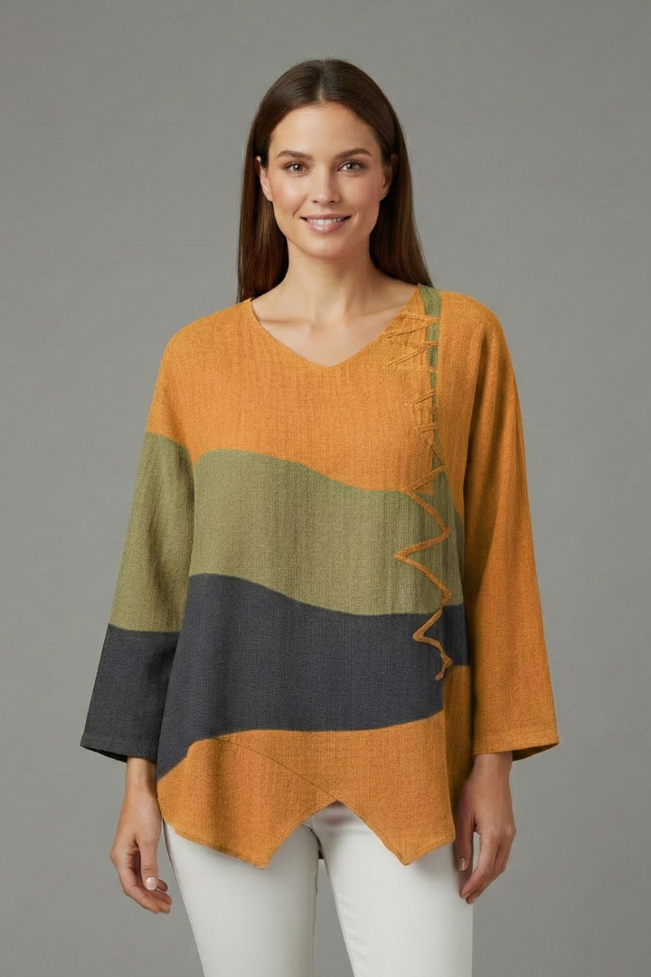 Women’s Blouse with V Neckline and Long Sleeves