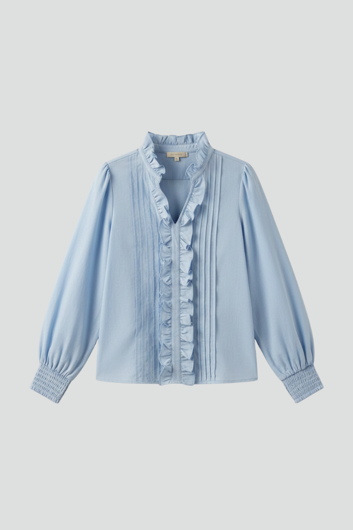 Women’s Blouse with V Neckline and Ruffle Trim