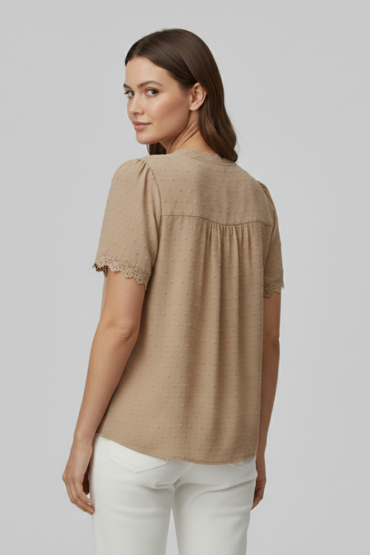 Women’s Blouse with V Neckline and Short Sleeves