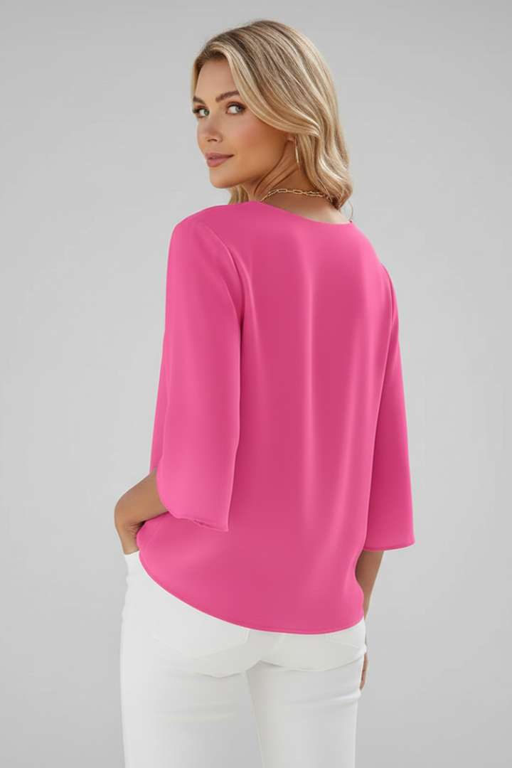 Women’s Blouse with V Neckline and Short Sleeves