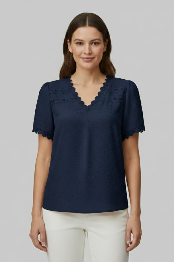 Women’s Blouse with V Neckline and Short Sleeves