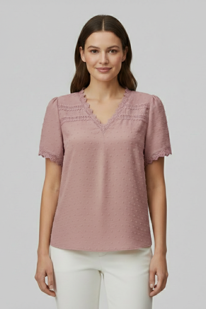 Women’s Blouse with V Neckline and Short Sleeves