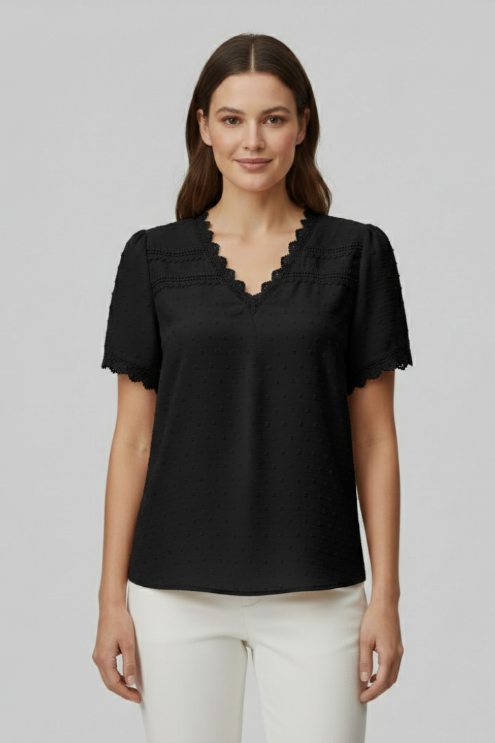 Women’s Blouse with V Neckline and Short Sleeves