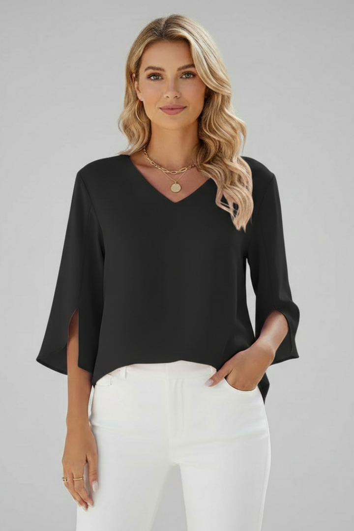 Women’s Blouse with V Neckline and Short Sleeves