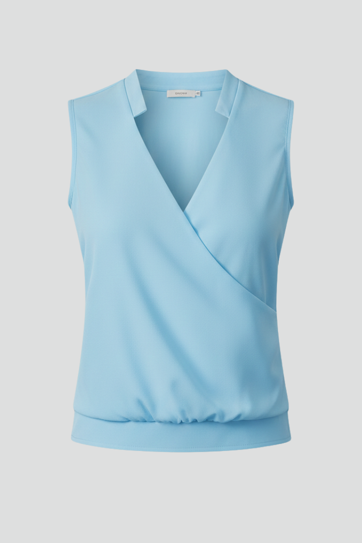 Women’s Blouse with Wrap Neckline and Sleeveless Design