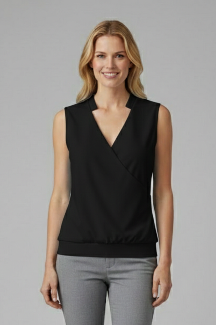 Women’s Blouse with Wrap Neckline and Sleeveless Design
